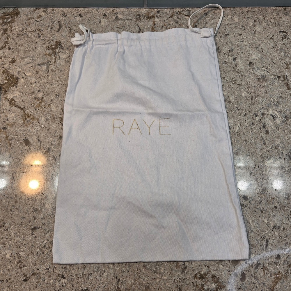 Raye White Cotton Drawstring Dust Bag Gold Logo Shoe Handbag Storage Pouch
